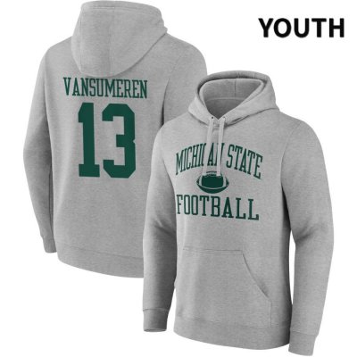 Youth Michigan State Spartans NCAA #13 Ben VanSumeren Gray NIL 2022 Fanatics Branded Gameday Tradition Pullover Football Hoodie AA32U53UX